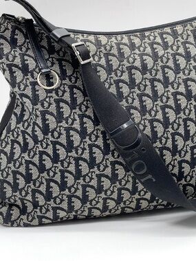 Christian Dior Monogram Canvas Messenger Bag in Black & Beige